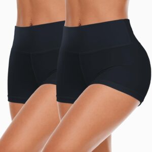 FULLSOFT 2 Pack High Waist 3" Biker Shorts Women - Tummy Control Spandex Athletic Shorts for Workout,Yoga,Dance,Volleyball