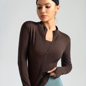 Women Yoga Jacket Slim Fit Stand Collar Stretch Athletic Top for Running Cycling Workout Training and Activewear