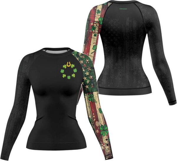 St Patrick's Day Women's Rash Guard Long Sleeve Compression Rashguard for MMA BJJ Grappling Workout