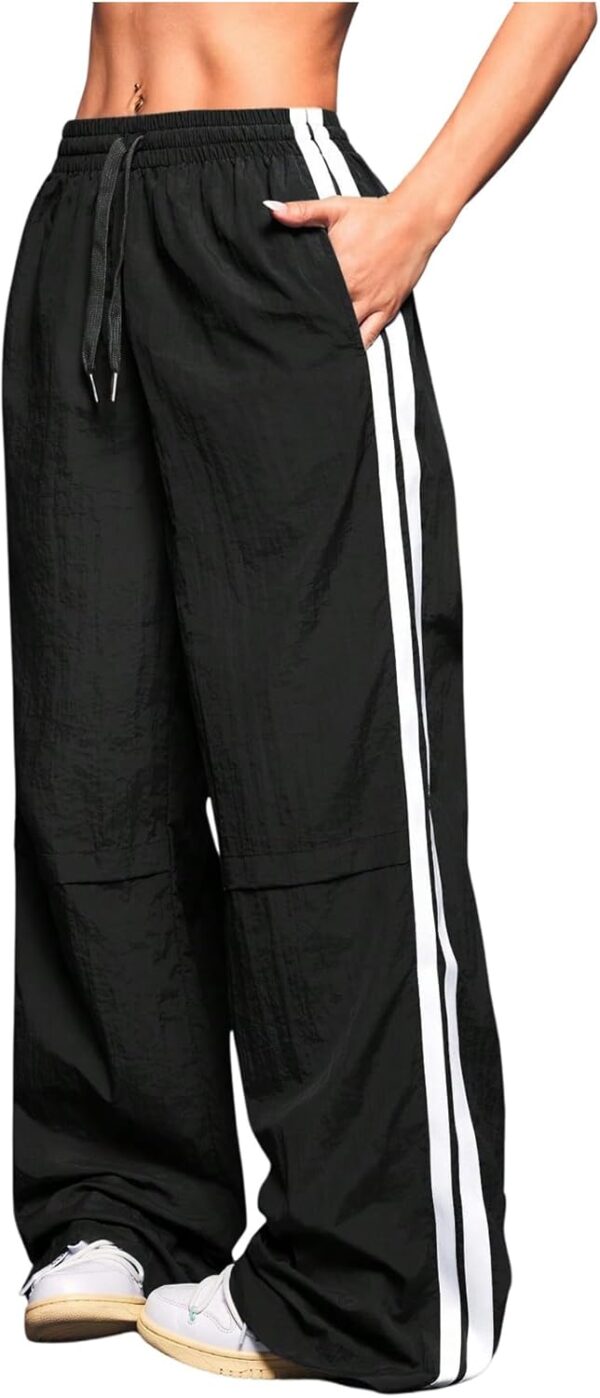 Verdusa Women's Striped Track Pants Straight Wide Leg Streetwear Athletic Lightweight Trousers with Pockets