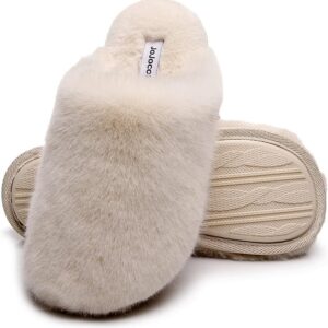 Densely Long-haired Lady’s Comfy Fuzzy Memory Foam Scuff Women’s Warm Plush Closed-Toe Comfortable Slippers