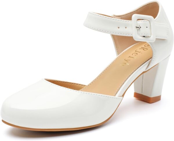 Mary Jane Heels for Women Chunky Block Heel Pumps - Comfortable Round Toe Ankle Strap Patent Leather Dress Shoes for Office Work Wedding Party 1950s Vintage Style