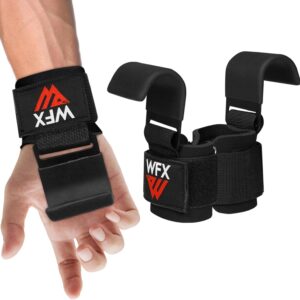 Weight Lifting Hooks, Non-Slip Rubber Coated Grips, 7mm Neoprene Wrist Support Padding, Power Lifting Barbell Rows Dead Lifts Chin Pull Up Fitness Strength Training Straps Gym Workout Straps