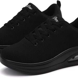 RUIDENG Walking Shoes for Women Air Cushion Nurse Slip Resistant Work Running Sneakers Platform Sneakers Comfortable Rocker Thick-Soled Weight Light