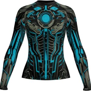 Cyber-Themed Rash Guard for Women – Long Sleeve BJJ and MMA Training Shirt with Compression Fit