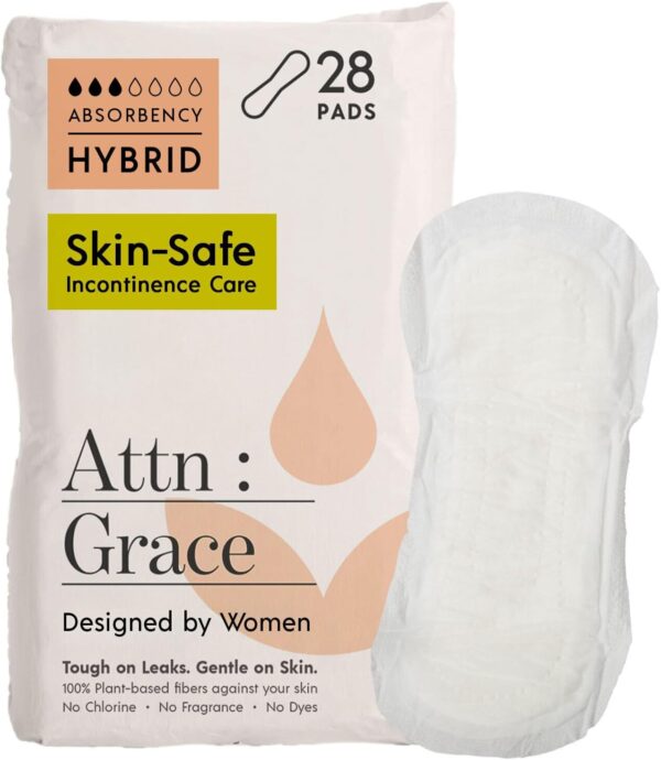 Attn: Grace Hybrid Incontinence Pads for Women, 28-Pack - High Absorbency, Breathable, Plant-Based - Incontinence Pads for Light Bladder Leaks & Sensitive Skin