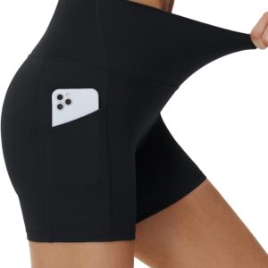 THE GYM PEOPLE Women's High Waist Yoga Shorts 5" Stretchy Tummy Control Biker Workout Running Short with Side Pockets