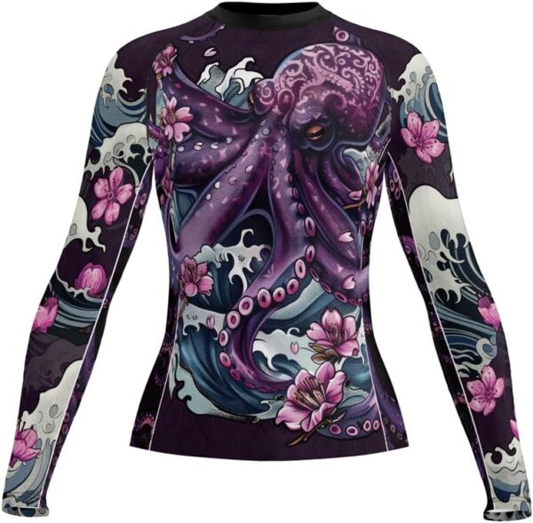 Octopus Women’s BJJ Rash Guard Long Sleeve – MMA Jiu Jitsu Compression Top for Training and Grappling