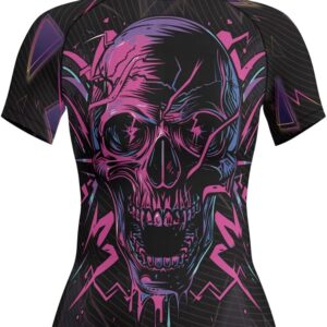 Women’s Halloween Rash Guard Shirt – Short Sleeve Durable Compression Shirt for Martial Arts BJJ MMA
