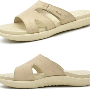 KuaiLu Womens Fashion Orthotic Slides Ladies Lightweight Athletic Yoga Mat Sandals Slip On Thick Cushion Slippers Sandals With Comfortable Plantar Fasciitis Arch Support Beige Size 9