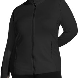 COOTRY Women's Plus Size Athletic Jackets Zip Up Lightweight Workout Running Track Jackets with Thumb Holes