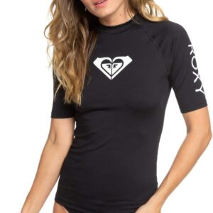 Roxy womens Whole Hearted Short Sleeve Rashguard Rash Guard Shirt, Anthracite 2020, Small US