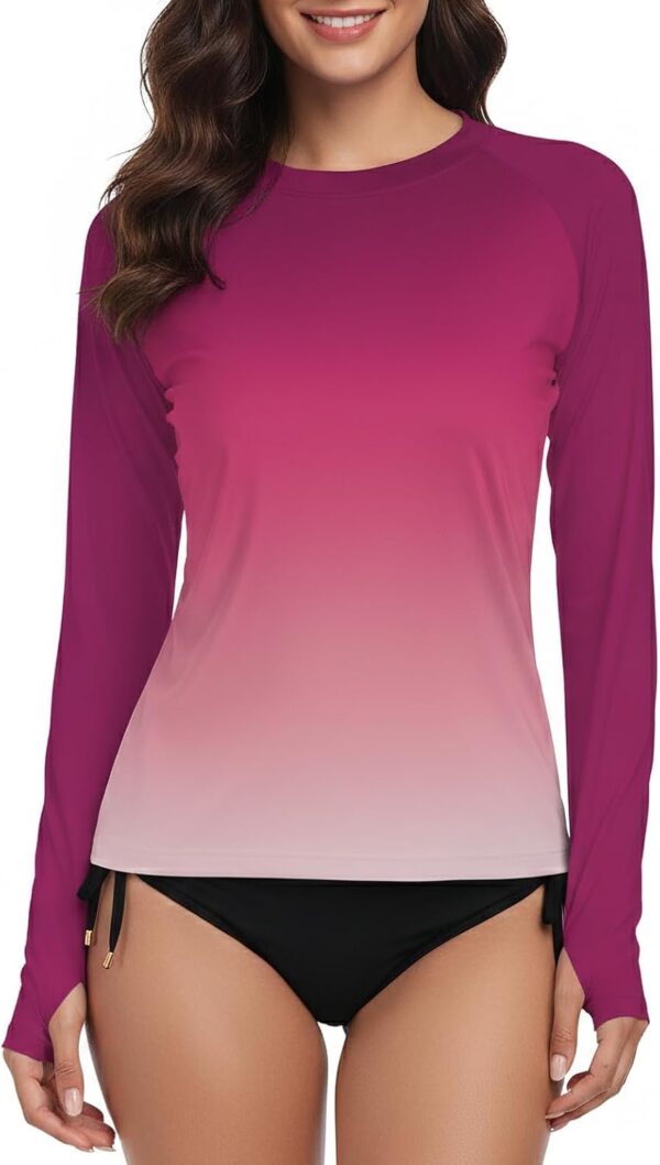 Womens Rash Guard UPF 50+ Long Sleeve UV Protection Swim Shirts Thumb Holes Quick Dry Surfing Swimming HH24025