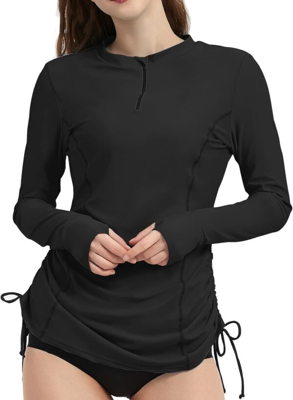 LilyCat Women's Rash Guard Long Sleeve Sun Protection Clothing Half Zip Swim Shirt Side Adjustable Swimsuit Tops