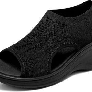 KOIMED Women's Comfortable Platform Walking Sandals With Memory Foam Open Toe Lightweight Breathable Soft Mesh Washable For Summer Travel Casual Beach Outdoor Sport