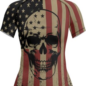 Women’s Short Sleeve Rash Guard – Combat Fit Top for BJJ MMA No-Gi Rolling and Patriot-Inspired Training