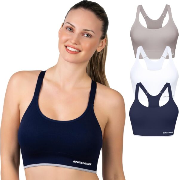 Skechers 3 Pack Womens Sports Bra, Sostén Deportivo, Racerback Keyhole, Athletic Yoga Multipack