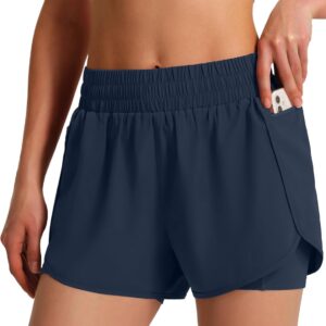 Ksmien Women's Running Shorts Quick Dry Lightweight Athletic Workout Shorts with Liner Phone Pockets