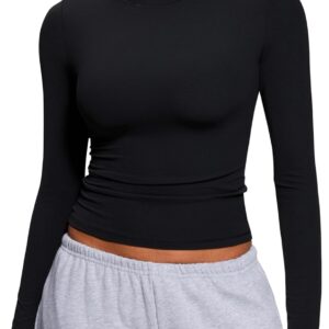 CRZ YOGA Softembrace Crewneck Long Sleeve Shirts for Women - Casual Going Out Tops Soft Basic Fitted Tight Fall T-Shirts