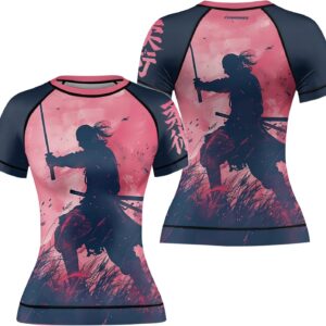 FORMONIES Samurai Rash Guard for Women – Short Sleeve Base Layer for No-Gi BJJ Jiu Jitsu MMA Grappling