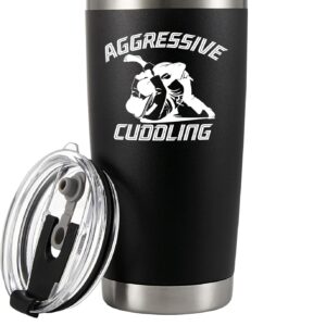 Panvola Jiu Jitsu Aggressive Cuddling Funny Jiu Jitsu Gifts Jiujitsu Coach Player Funny Sarcastic Vacuum Insulated Stainless Steel Tumbler with Removable Lid and Straw 20 oz Black