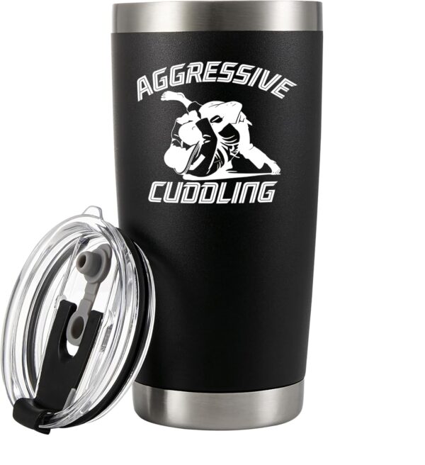 Panvola Jiu Jitsu Aggressive Cuddling Funny Jiu Jitsu Gifts Jiujitsu Coach Player Funny Sarcastic Vacuum Insulated Stainless Steel Tumbler with Removable Lid and Straw 20 oz Black