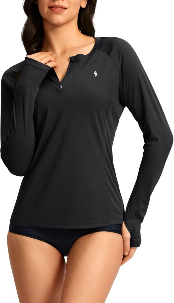 SANTINY Women's Rash Guard UPF50+ SPF Long Sleeve Swimsuits Top UV Sun Protection Swim Shirts for Woman with Zip