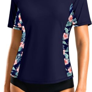 SANTINY Rash Guard for Women UPF 50+ Bathing Suit Sun Protection Short Sleeve Swimsuit Top Quick Dry Swim Shirts for Women
