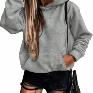 SHEWIN Women's Casual Hoodies Long Sleeve Solid Lightweight Pullover Tops Loose Sweatshirt with Pocket