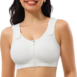 CYDREAM Zip Front Closure Wireless Bras for Women Full Coverage Post Surgery Compression Back Smoothing Comfort Adjustable