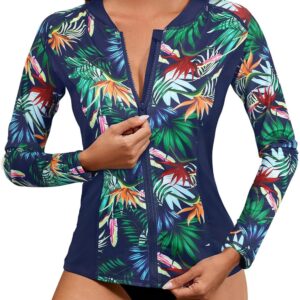 LURANEE Women's Zip Up Rash Guards for Women Long Sleeve Swimsuit UV Sun Protection Swim Shirts
