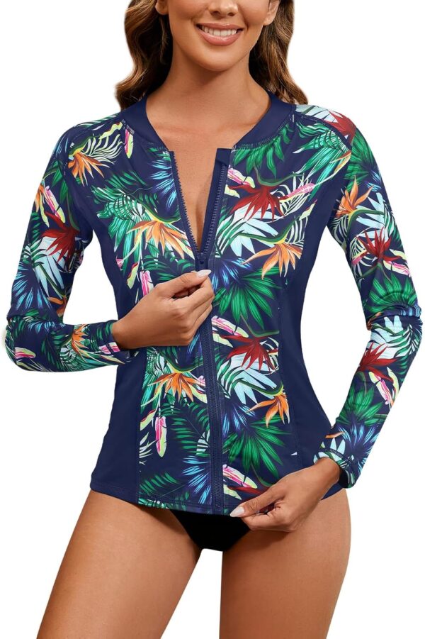 LURANEE Women's Zip Up Rash Guards for Women Long Sleeve Swimsuit UV Sun Protection Swim Shirts