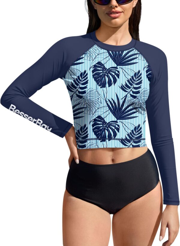 BesserBay Women's UPF 50+ Long Sleeve Rashguard Swimming Crop Top