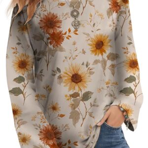 Women's Sunflower Shirts Crewneck Long Raglan Sleeve Raglan Sleeve Oversized Pullover Cute Print Casual Tunic Tops