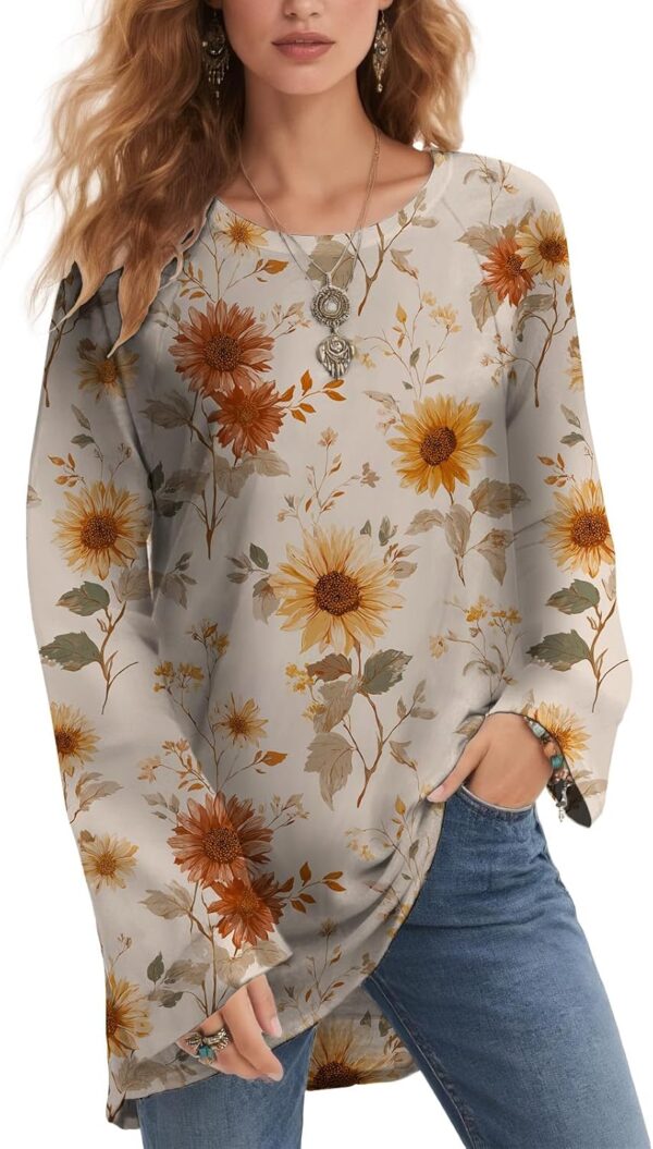 Women's Sunflower Shirts Crewneck Long Raglan Sleeve Raglan Sleeve Oversized Pullover Cute Print Casual Tunic Tops