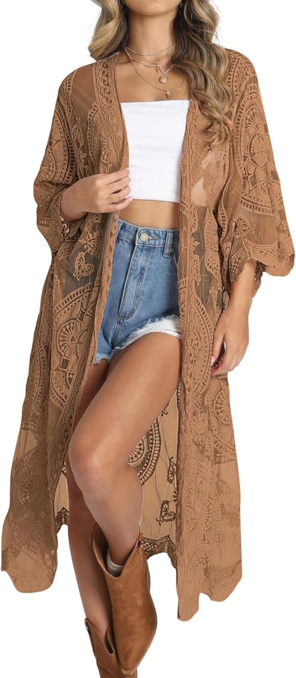 Bsubseach Women Mesh Cardigan Bikini Beach Kimono Open Front Swimsuit Cover Ups Swimwear