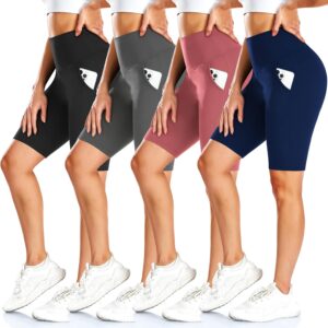 FULLSOFT 4 Pack Biker Shorts for Women with Pockets – 8" High Waisted Tummy Control Workout Yoga Running Shorts