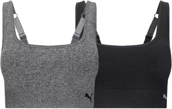 PUMA Sports Bra for Women Lightweight, Seamless Bras with Stretch Fit, 2-Pack