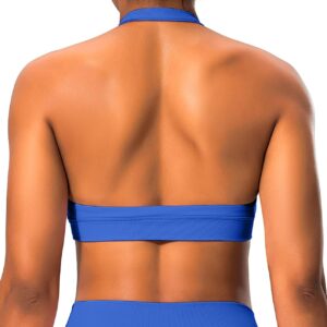 Comper Halter Sports Bras for Women Backless Workout Bra Seamless Open Back Strappy Yoga Bra Crop Top with Removable Cups