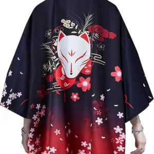 LAI MENG FIVE CATS Women's Floral Print Puff Sleeve Loose Blouse Japanese Kimono Cover up Casual Cute Tops