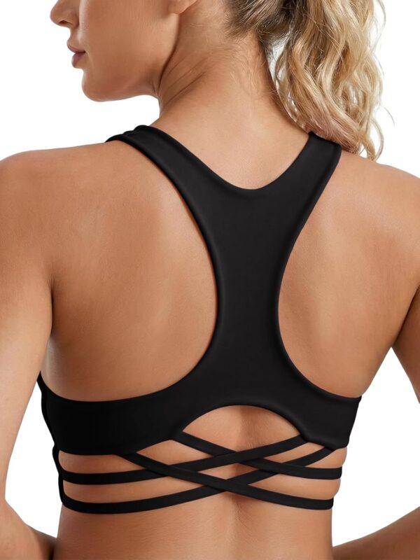 Aoysky Womens Racerback Criss Cross Sports Bras V Neck Padded Low Impact Wireless Workout Athletic Yoga Crop Tops