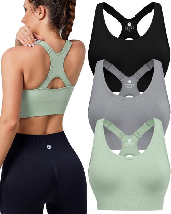 Evercute Racerback High Support Bras Adjustable Sports Bras for Women 3/4 Pack Seamless Padded Workout Bras Yoga Athletic Bra