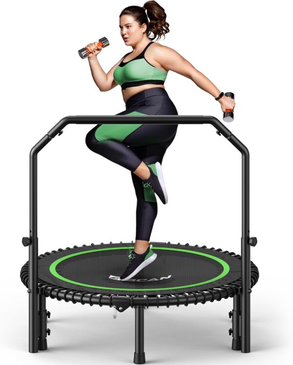 BCAN BT2 450/550LBS Mini Rebounder Trampoline for Adults with Bar, Fitness Trampoline with Bungees, Adjustable Handle, Stable & Quiet, Indoor Outdoor, Whole-Body Workout & Relaxation at Home-40IN/48IN