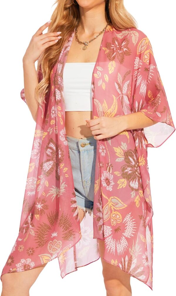 Moss Rose Women's Chiffon Long Kimono Beach Cover up for Summer Bathing Suits Cardigans Casual Loose Swimwear