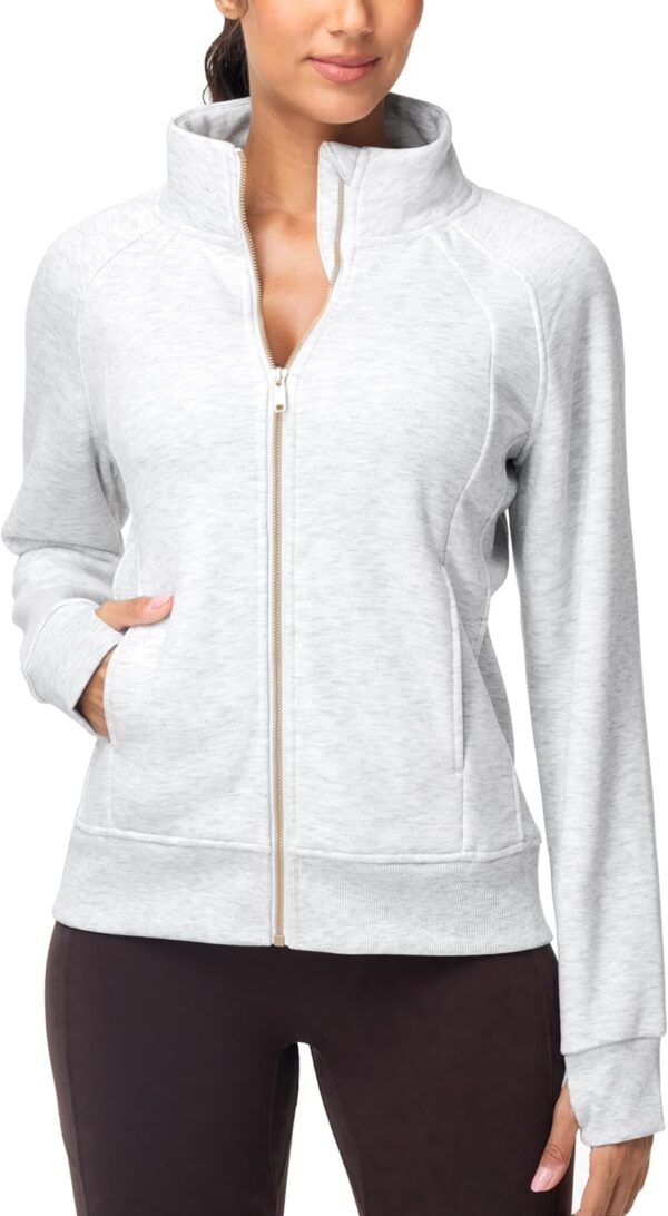 THE GYM PEOPLE Women's Full Zip Up Workout Sweatshirts Fleece Stand Collar Fall Jackets with Pockets Thumb Hole