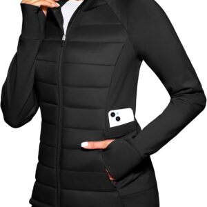 G Gradual Women's Running Fleece Lined Jackets 6 Pockets Lightweight Water Resistant Puffer Jacket for Hiking Travel