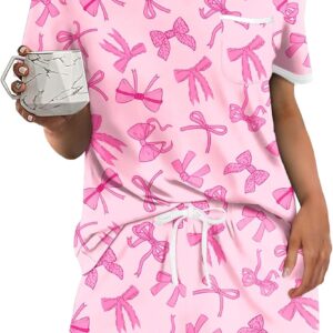 Ekouaer Pajama Set for Women 2 Piece Lounge Set Short Sleeve Tops and Shorts Soft Sleepwear, Chest Pocket