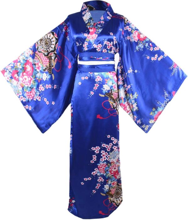 HongH Women's Floral Print Traditional Japanese Kimono Goldfish Obi Belt Blossom Robe Costume Set