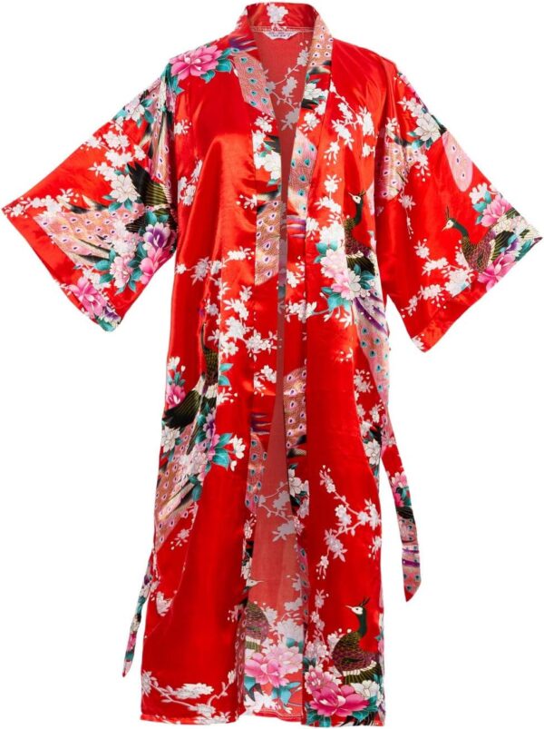 Flower Peacock Satin Silk Kimono Robe, Dressing Gown, Bridal, Gift, One Size Fits Most