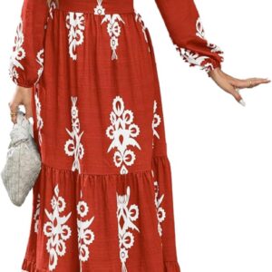 LIZALIG Maxi Dress - Boho Long Sleeve Floral Print Styles, Western Tropical Fall Dresses, Women's Long Floral Dresses